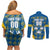 Sweden Hockey Custom Couples Matching Off Shoulder Short Dress and Long Sleeve Button Shirt Tre Kronor Swedish Moose Mascot