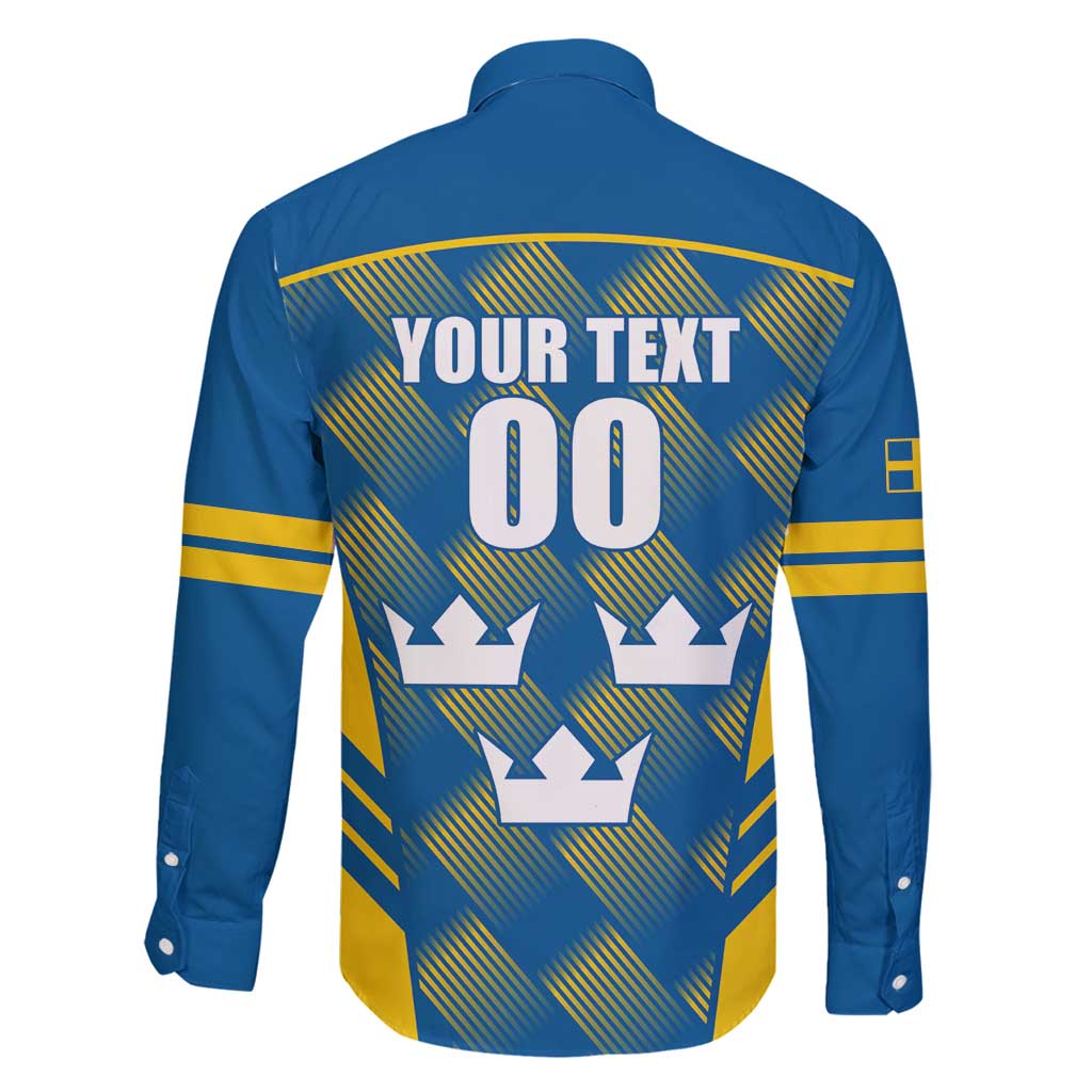 Sweden Hockey Custom Family Matching Long Sleeve Bodycon Dress and Hawaiian Shirt Tre Kronor Swedish Moose Mascot
