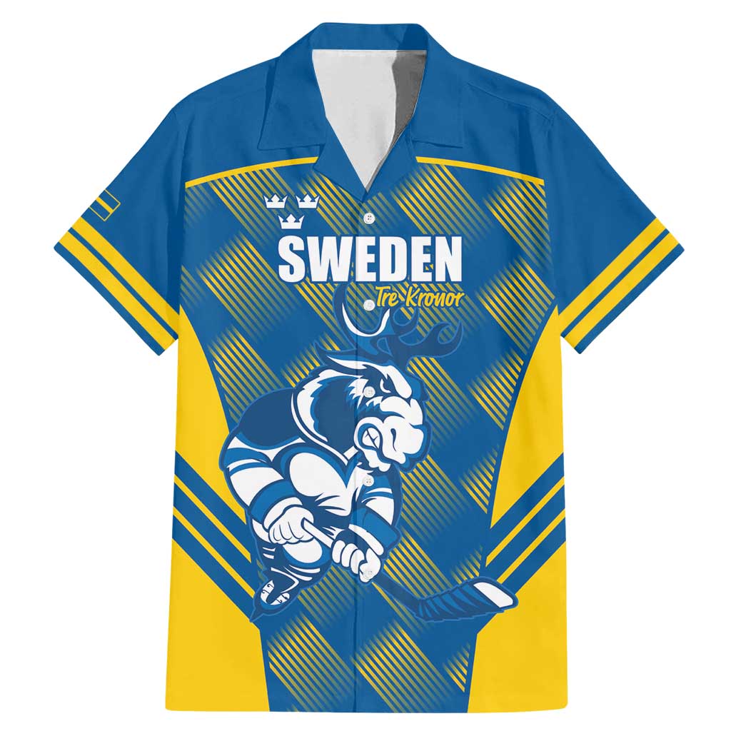 Sweden Hockey Custom Family Matching Mermaid Dress and Hawaiian Shirt Tre Kronor Swedish Moose Mascot