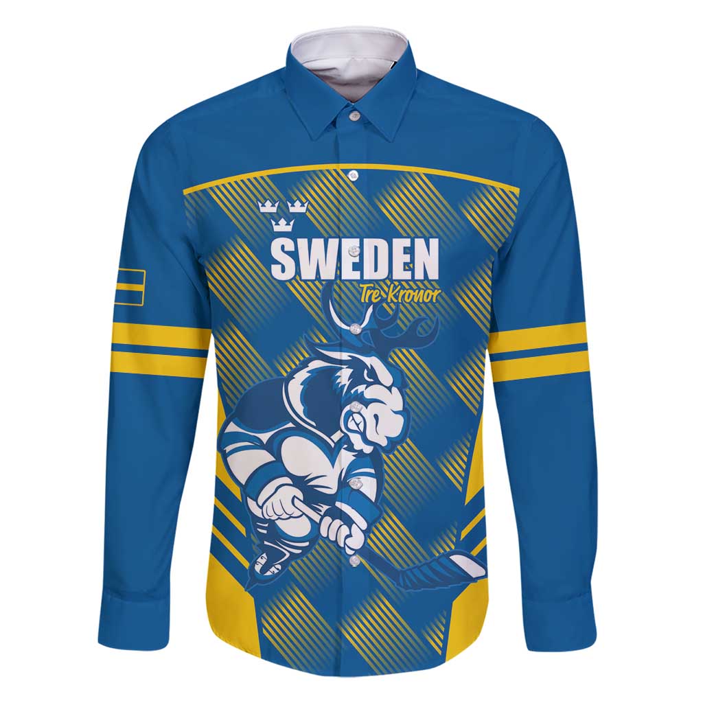 Sweden Hockey Custom Family Matching Mermaid Dress and Hawaiian Shirt Tre Kronor Swedish Moose Mascot