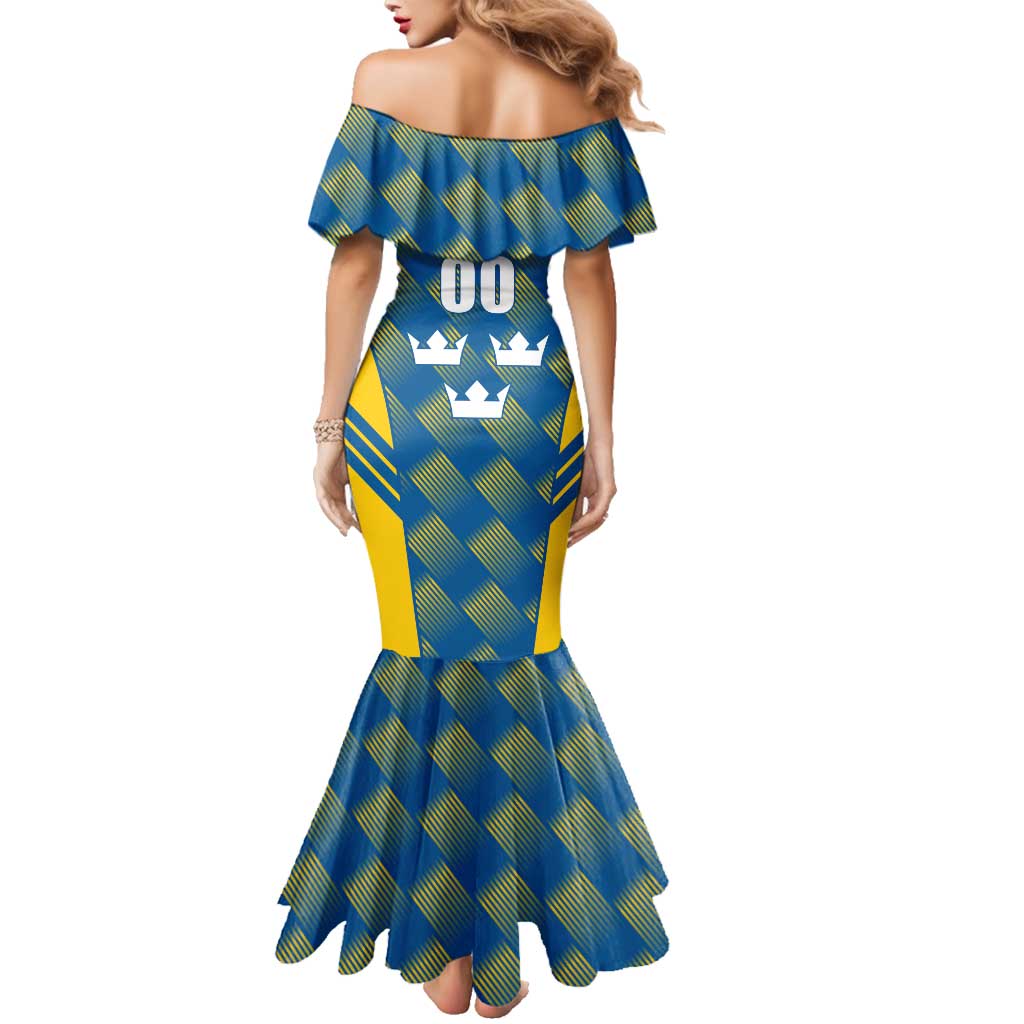 Sweden Hockey Custom Family Matching Mermaid Dress and Hawaiian Shirt Tre Kronor Swedish Moose Mascot