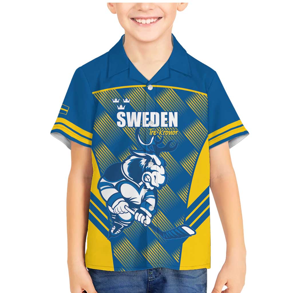 Sweden Hockey Custom Family Matching Mermaid Dress and Hawaiian Shirt Tre Kronor Swedish Moose Mascot