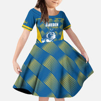 Sweden Hockey Custom Family Matching Off The Shoulder Long Sleeve Dress and Hawaiian Shirt Tre Kronor Swedish Moose Mascot