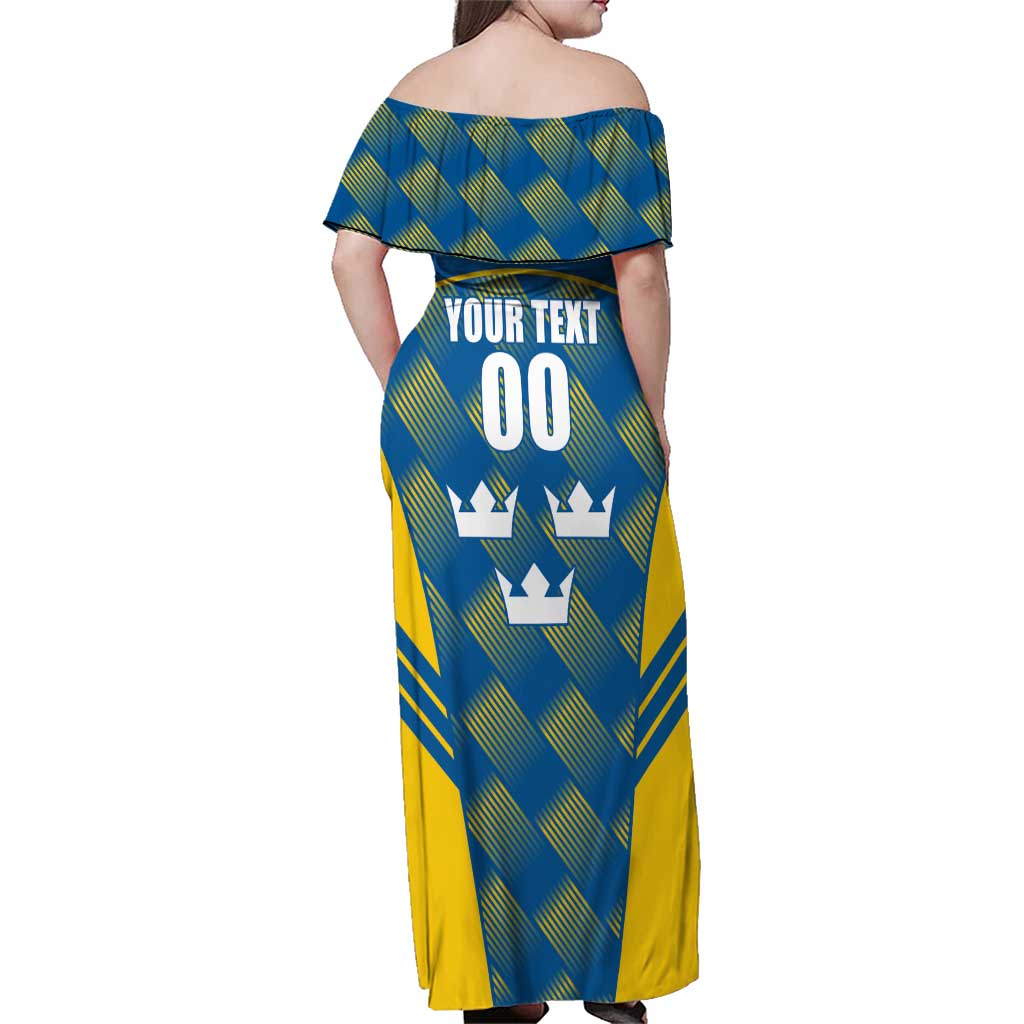 Sweden Hockey Custom Family Matching Off Shoulder Maxi Dress and Hawaiian Shirt Tre Kronor Swedish Moose Mascot