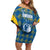 Sweden Hockey Custom Family Matching Off Shoulder Short Dress and Hawaiian Shirt Tre Kronor Swedish Moose Mascot