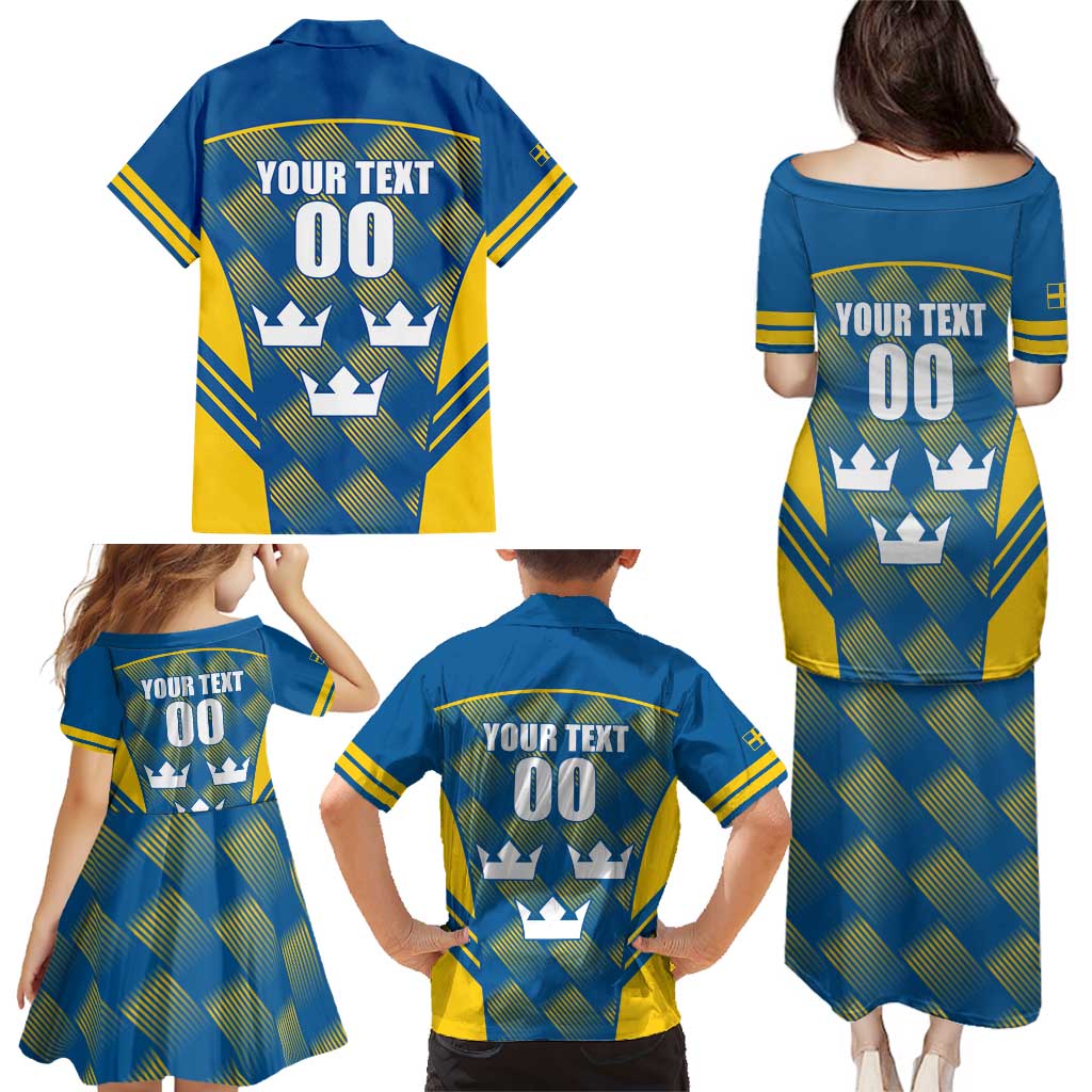 Sweden Hockey Custom Family Matching Puletasi and Hawaiian Shirt Tre Kronor Swedish Moose Mascot