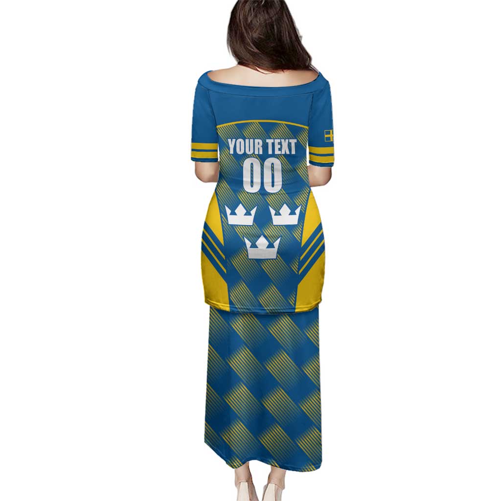 Sweden Hockey Custom Family Matching Puletasi and Hawaiian Shirt Tre Kronor Swedish Moose Mascot