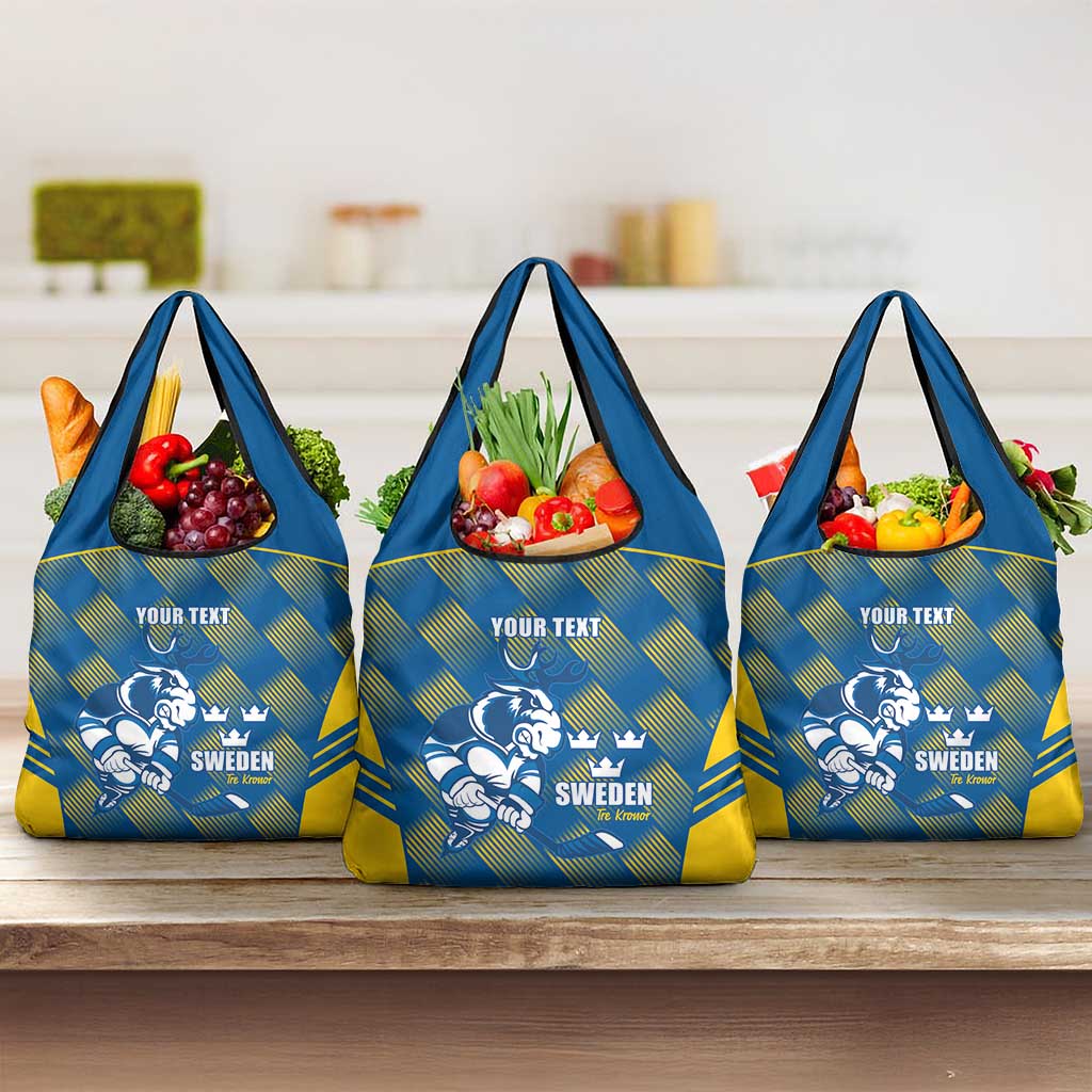 Sweden Hockey Custom Grocery Bag Tre Kronor Swedish Moose Mascot