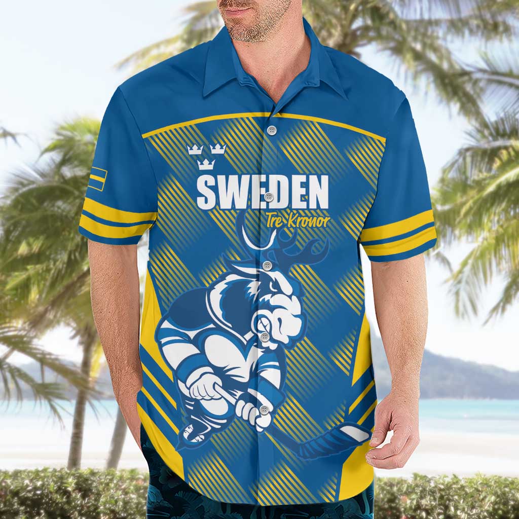 Sweden Hockey Custom Hawaiian Shirt Tre Kronor Swedish Moose Mascot