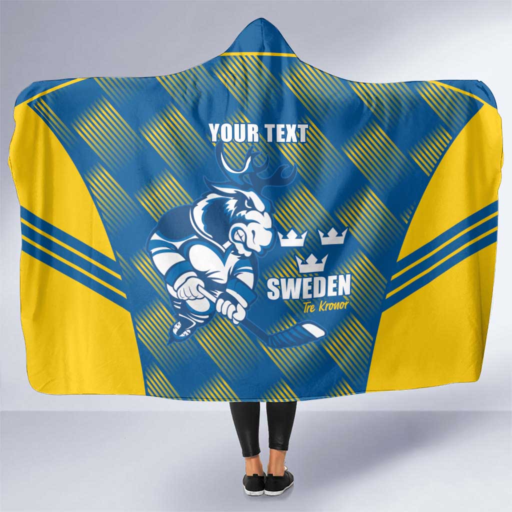 Sweden Hockey Custom Hooded Blanket Tre Kronor Swedish Moose Mascot