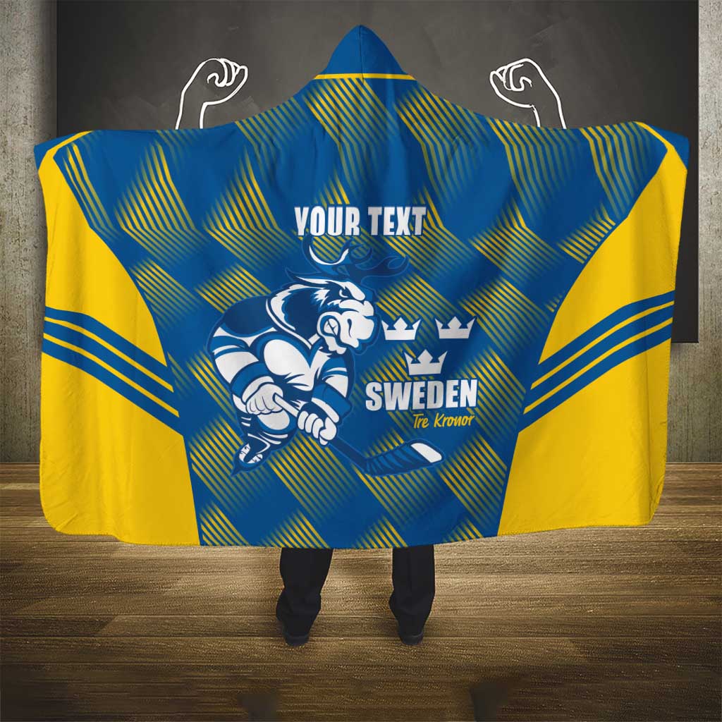 Sweden Hockey Custom Hooded Blanket Tre Kronor Swedish Moose Mascot