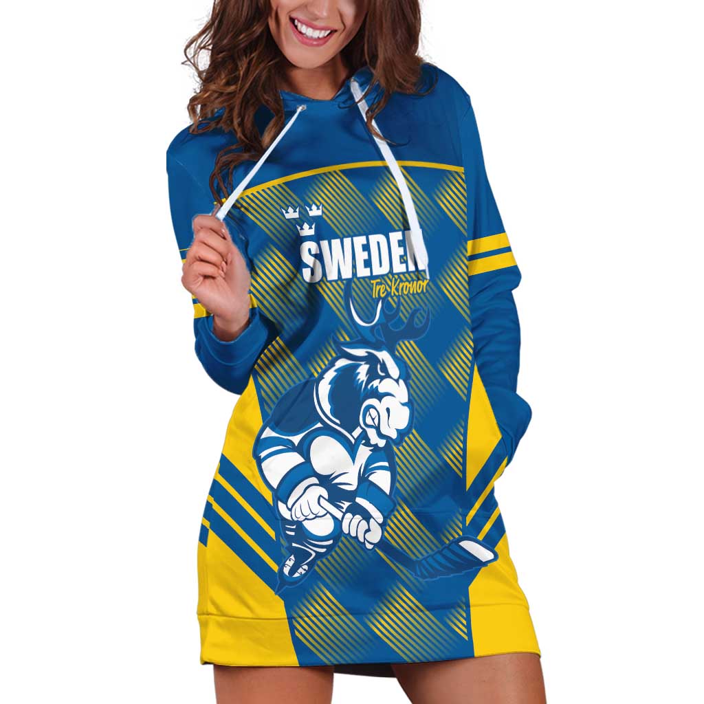 Sweden Hockey Custom Hoodie Dress Tre Kronor Swedish Moose Mascot