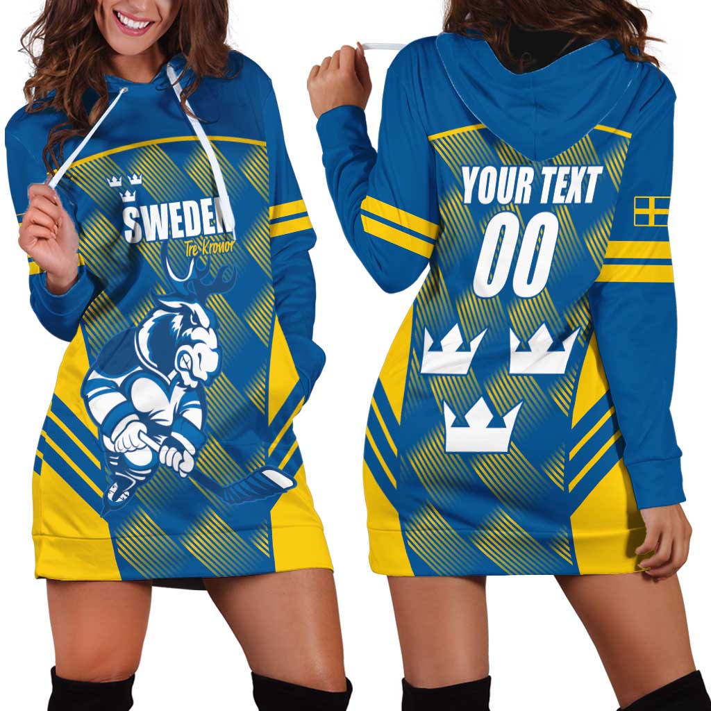 Sweden Hockey Custom Hoodie Dress Tre Kronor Swedish Moose Mascot