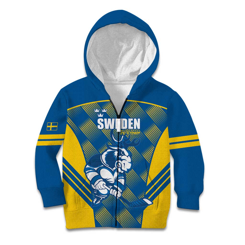 Sweden Hockey Custom Kid Hoodie Tre Kronor Swedish Moose Mascot