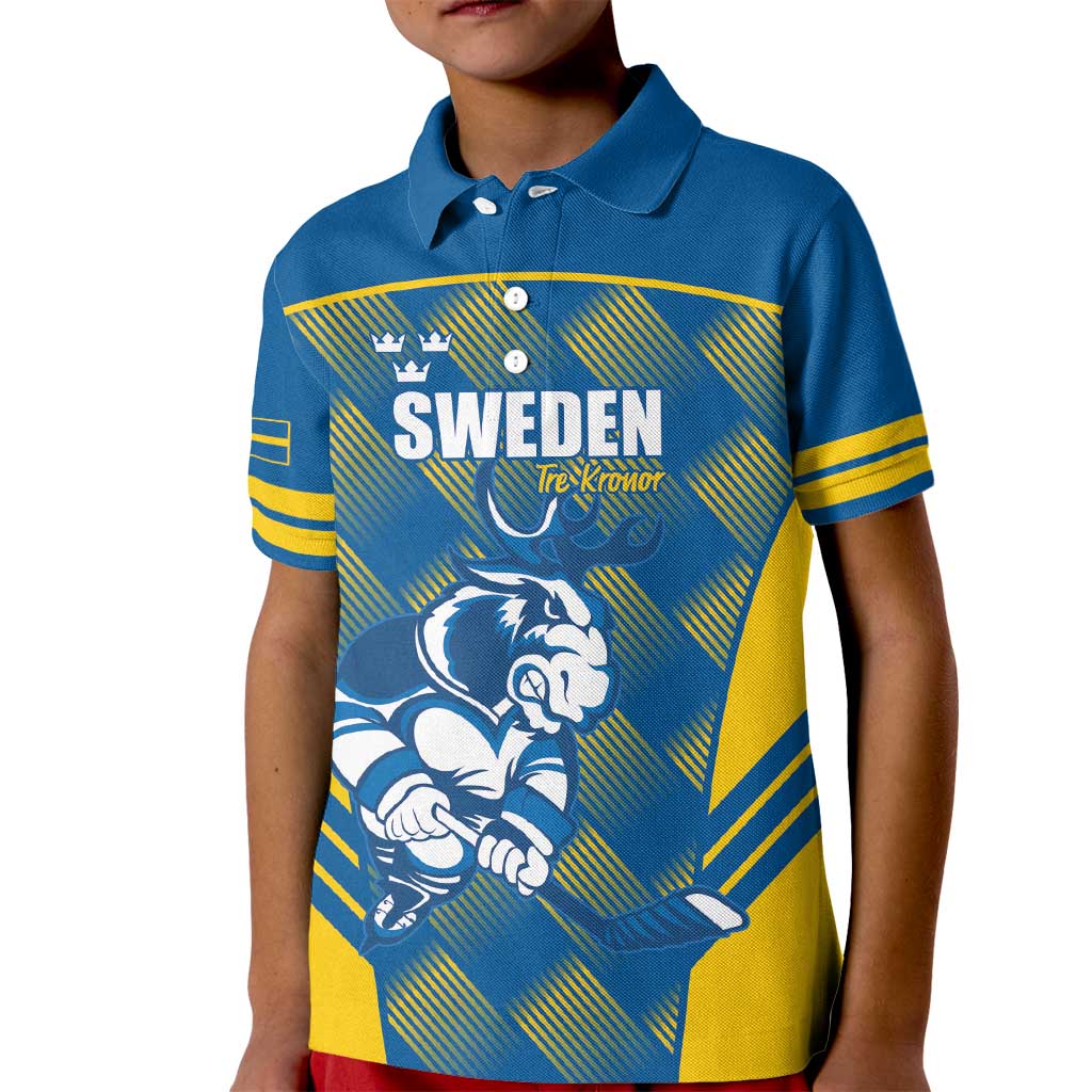 Sweden Hockey Custom Kid Polo Shirt Tre Kronor Swedish Moose Mascot