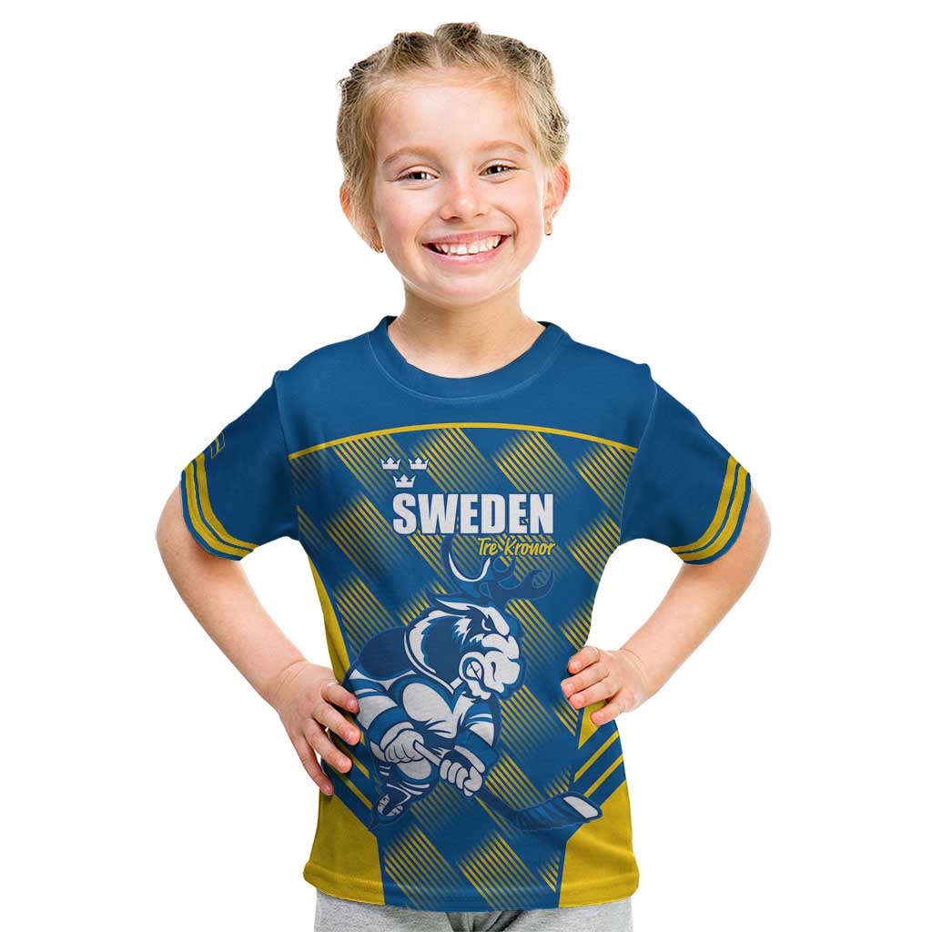 Sweden Hockey Custom Kid T Shirt Tre Kronor Swedish Moose Mascot