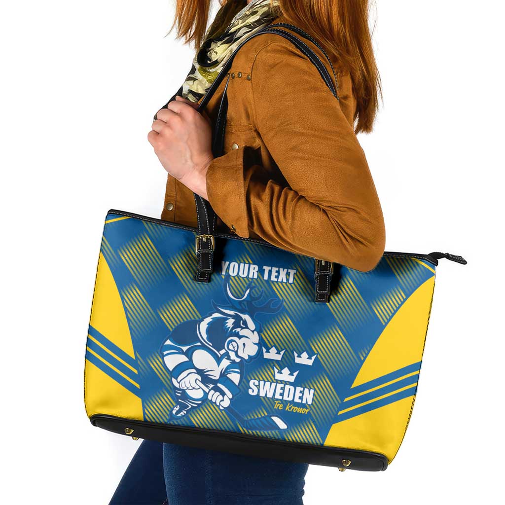 Sweden Hockey Custom Leather Tote Bag Tre Kronor Swedish Moose Mascot