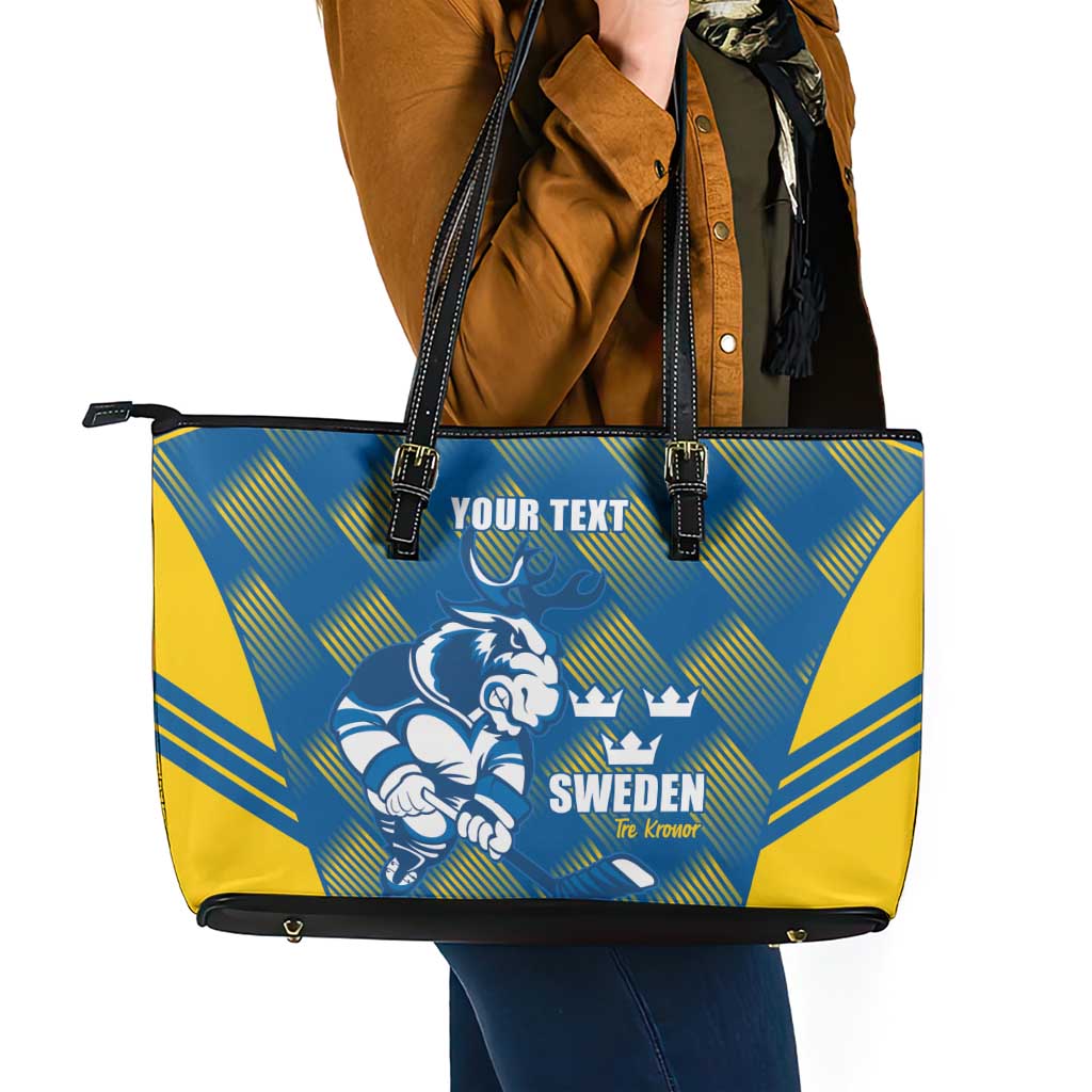 Sweden Hockey Custom Leather Tote Bag Tre Kronor Swedish Moose Mascot