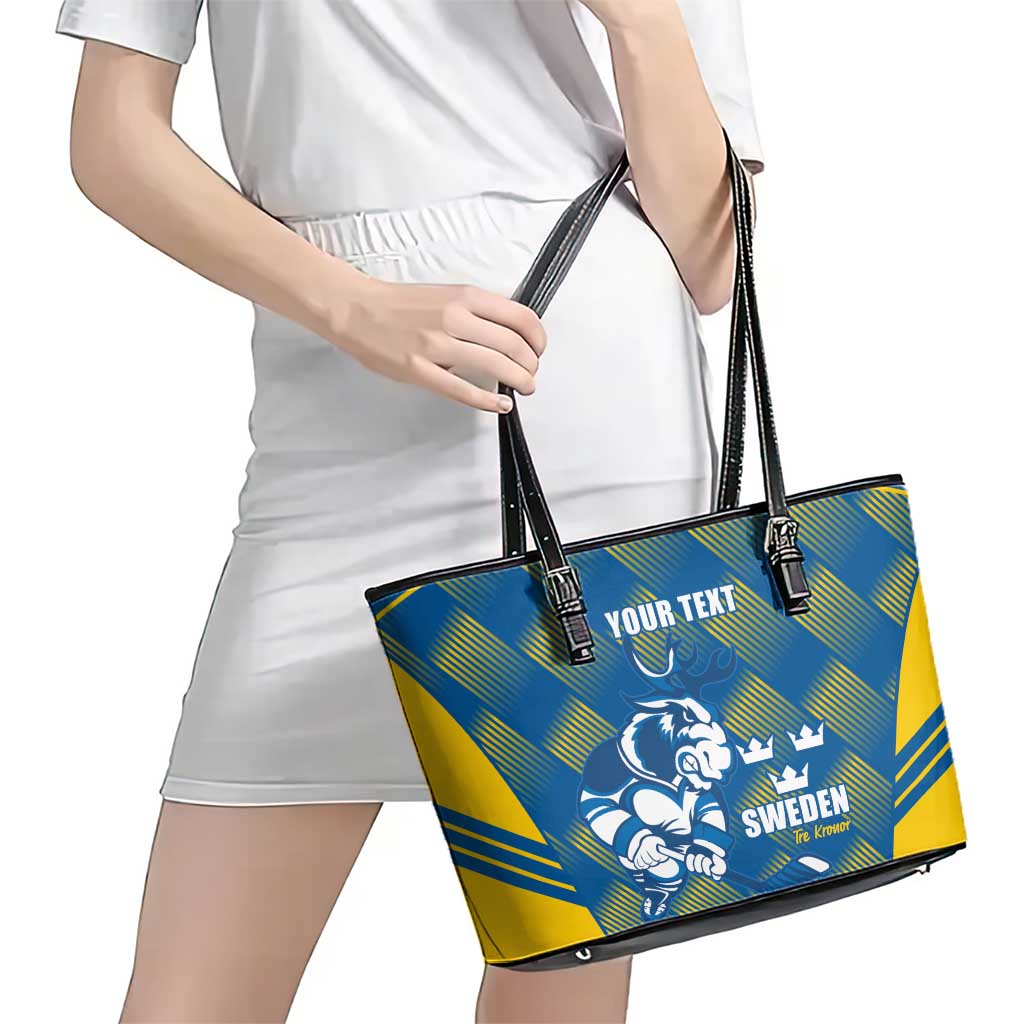 Sweden Hockey Custom Leather Tote Bag Tre Kronor Swedish Moose Mascot