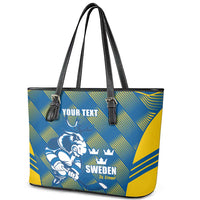 Sweden Hockey Custom Leather Tote Bag Tre Kronor Swedish Moose Mascot