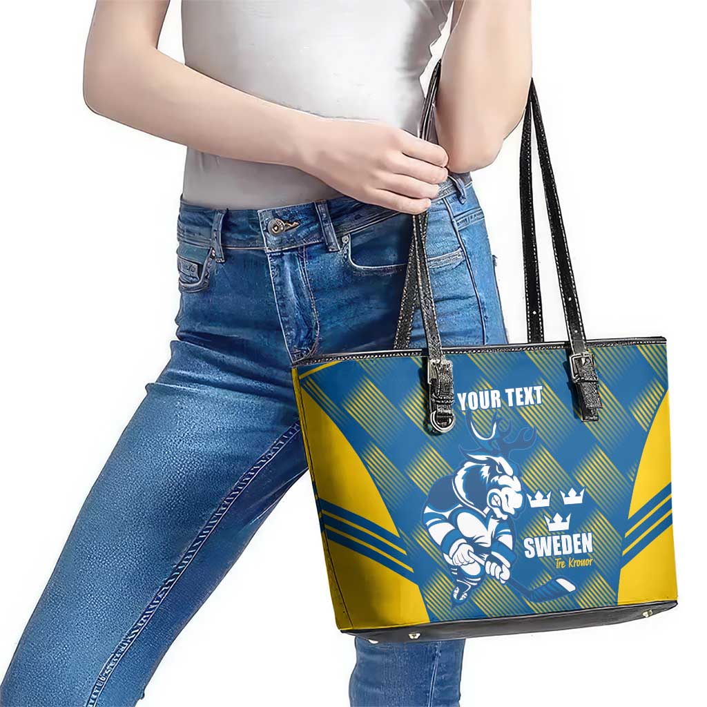 Sweden Hockey Custom Leather Tote Bag Tre Kronor Swedish Moose Mascot