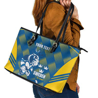 Sweden Hockey Custom Leather Tote Bag Tre Kronor Swedish Moose Mascot