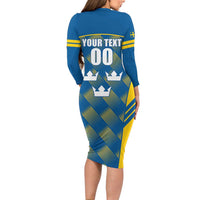 Sweden Hockey Custom Long Sleeve Bodycon Dress Tre Kronor Swedish Moose Mascot