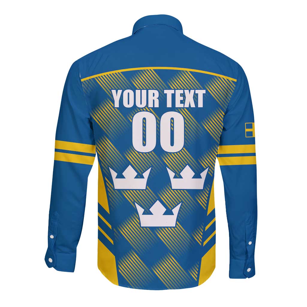 Sweden Hockey Custom Long Sleeve Button Shirt Tre Kronor Swedish Moose Mascot