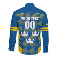 Sweden Hockey Custom Long Sleeve Button Shirt Tre Kronor Swedish Moose Mascot