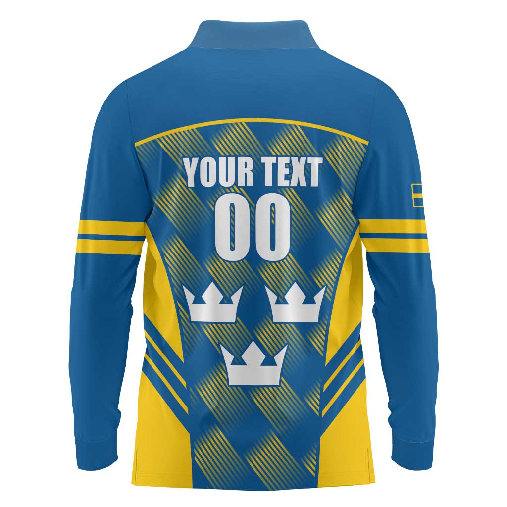 Sweden Hockey Custom Long Sleeve Polo Shirt Tre Kronor Swedish Moose Mascot