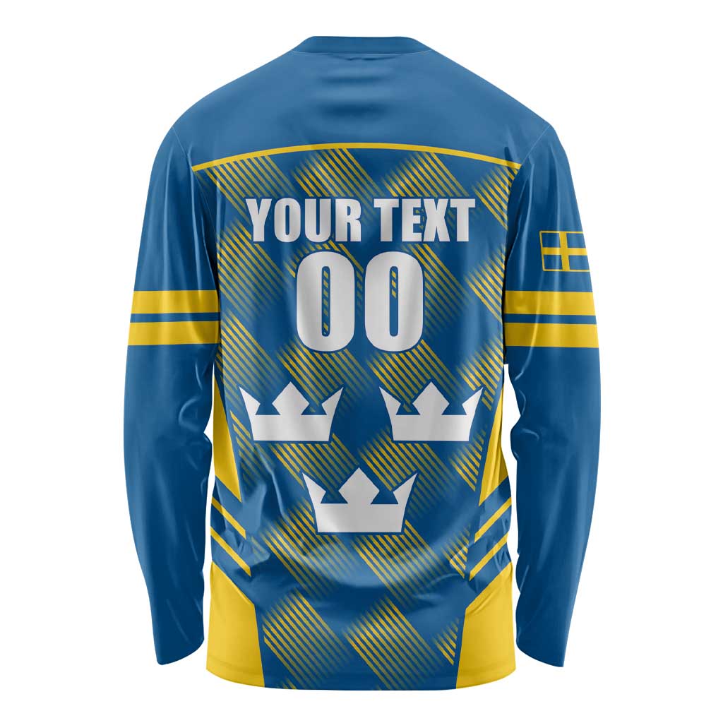 Sweden Hockey Custom Long Sleeve Shirt Tre Kronor Swedish Moose Mascot