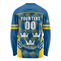 Sweden Hockey Custom Long Sleeve Shirt Tre Kronor Swedish Moose Mascot