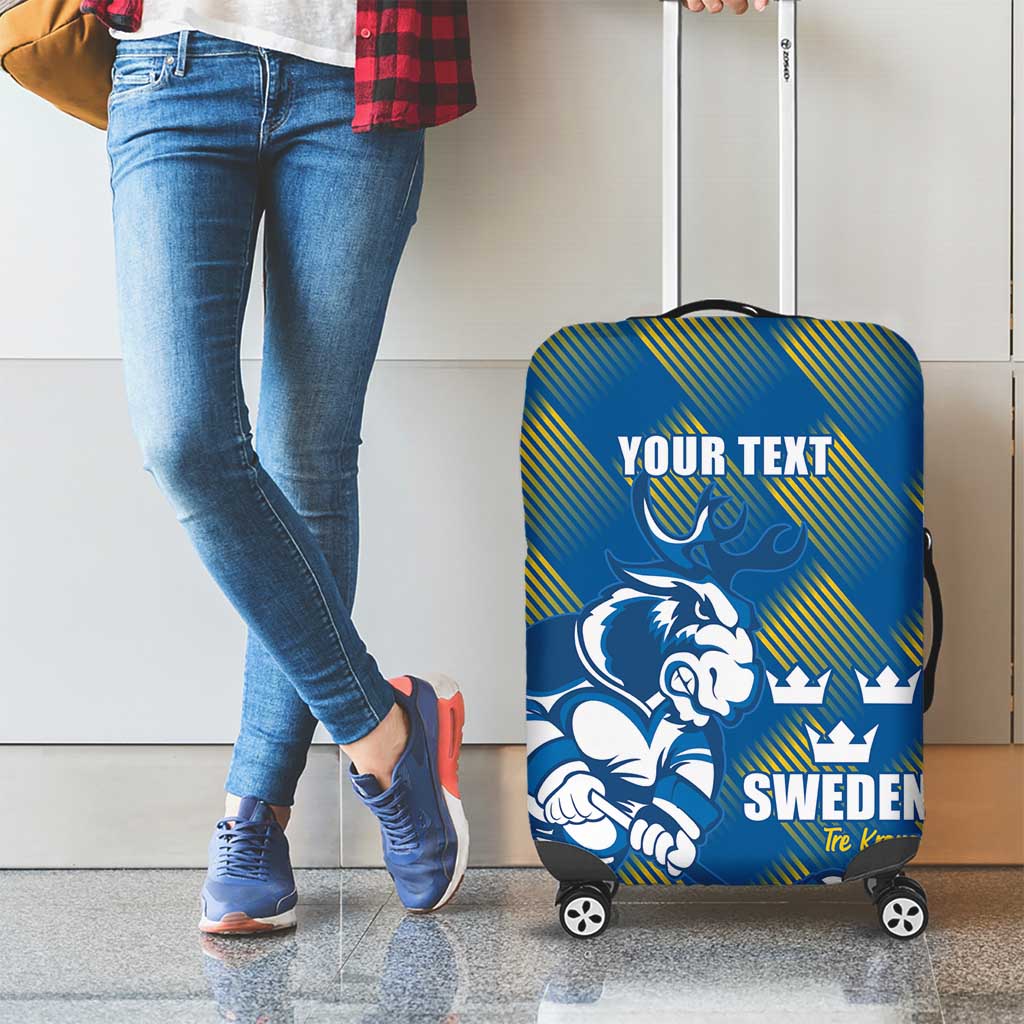 Sweden Hockey Custom Luggage Cover Tre Kronor Swedish Moose Mascot