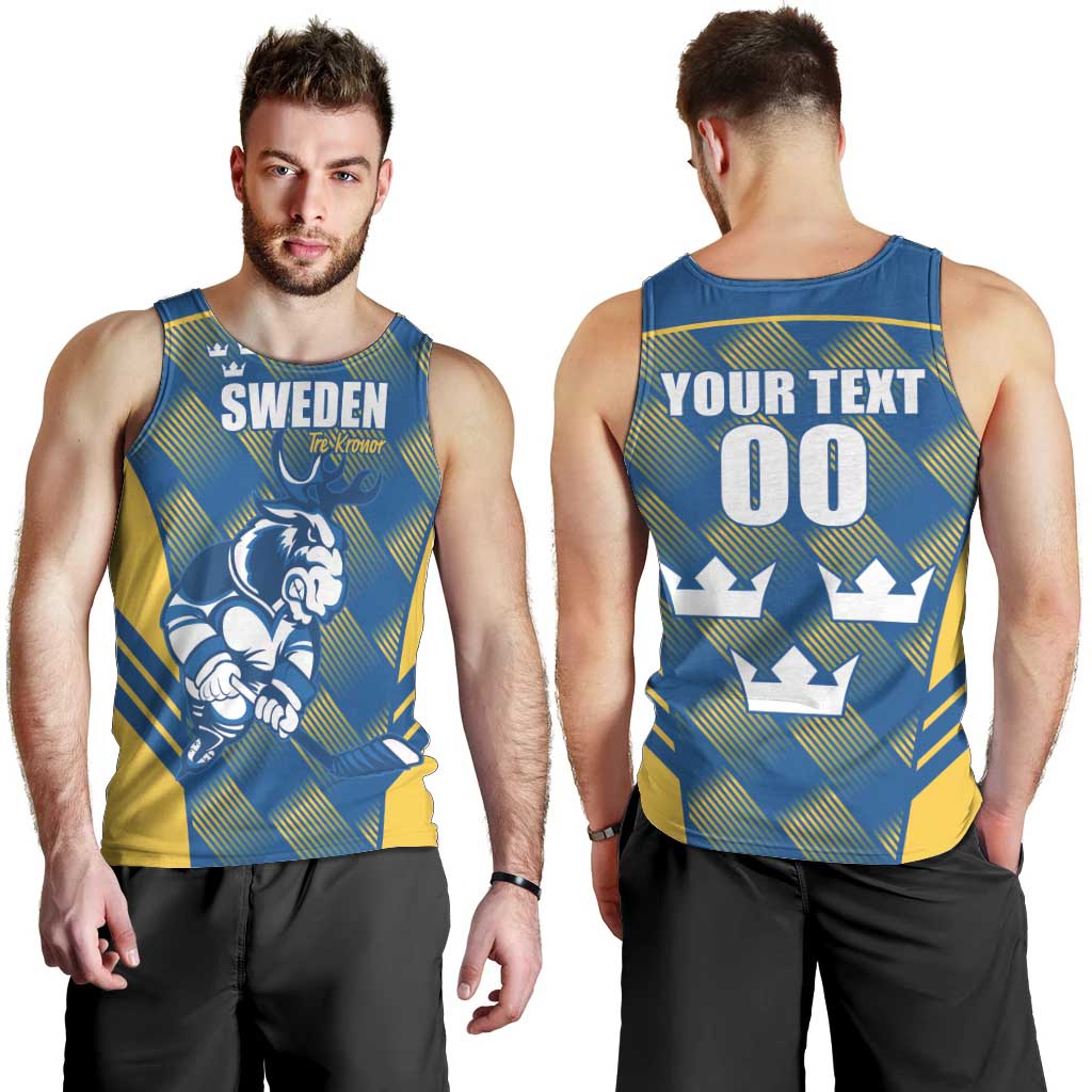 Sweden Hockey Custom Men Tank Top Tre Kronor Swedish Moose Mascot