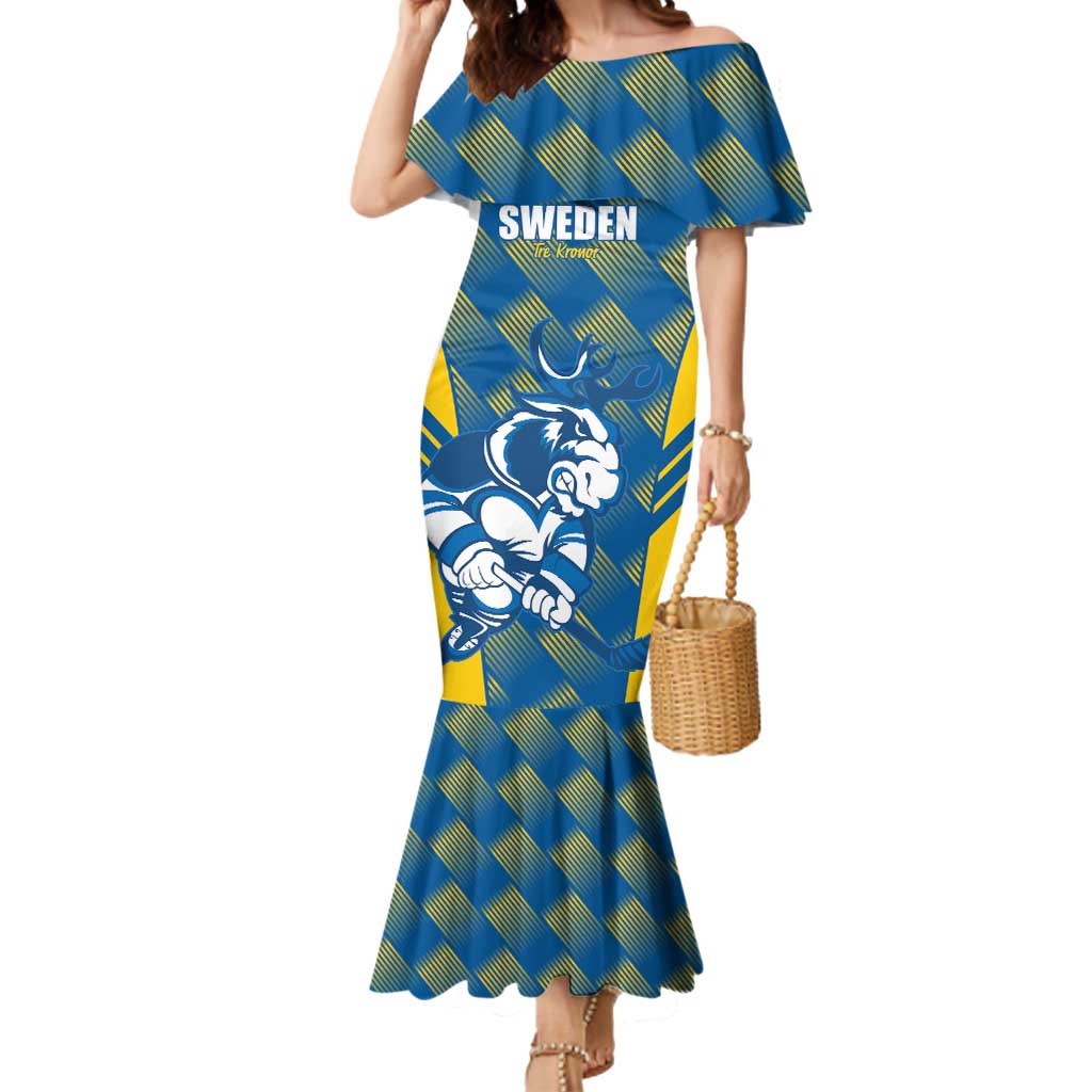 Sweden Hockey Custom Mermaid Dress Tre Kronor Swedish Moose Mascot