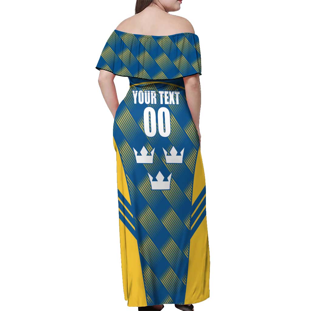 Sweden Hockey Custom Off Shoulder Maxi Dress Tre Kronor Swedish Moose Mascot