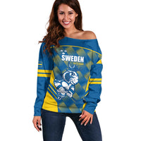 Sweden Hockey Custom Off Shoulder Sweater Tre Kronor Swedish Moose Mascot