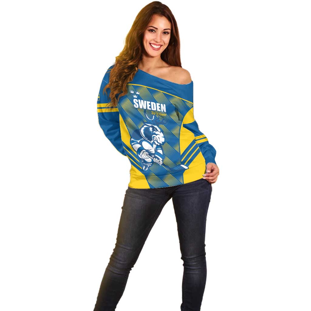 Sweden Hockey Custom Off Shoulder Sweater Tre Kronor Swedish Moose Mascot