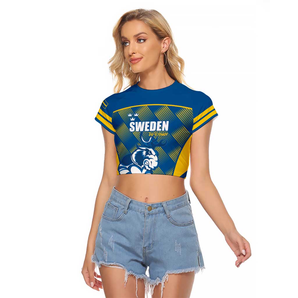 Sweden Hockey Custom Raglan Cropped T Shirt Tre Kronor Swedish Moose Mascot