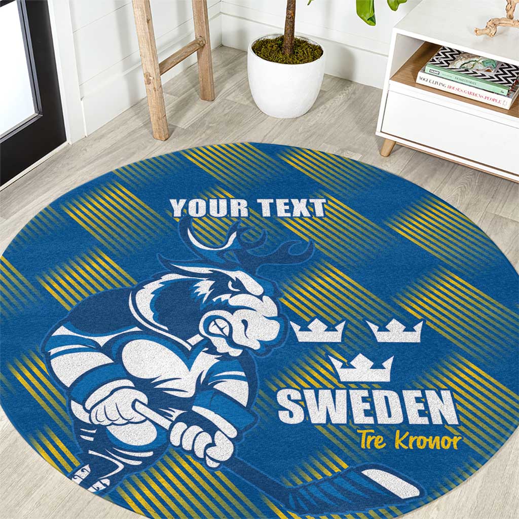 Sweden Hockey Custom Round Carpet Tre Kronor Swedish Moose Mascot