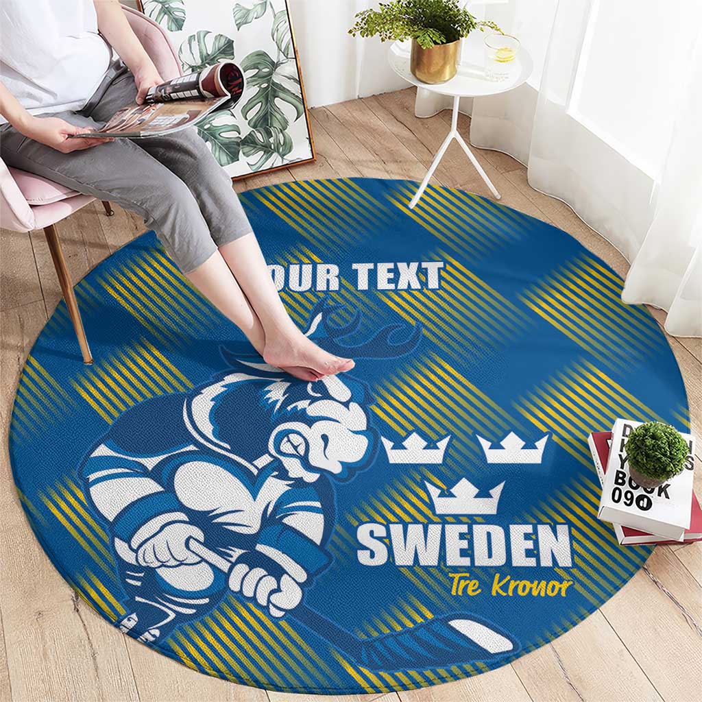Sweden Hockey Custom Round Carpet Tre Kronor Swedish Moose Mascot