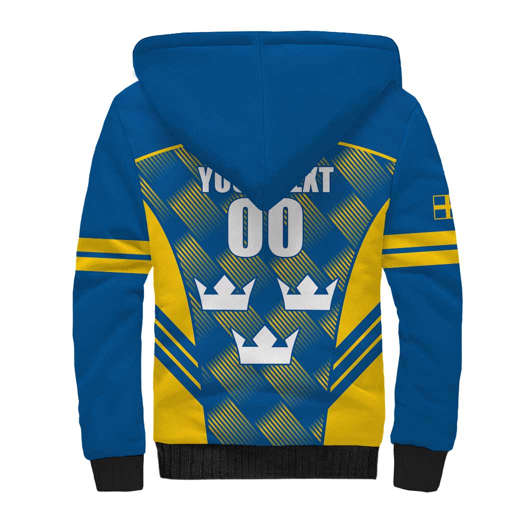 Sweden Hockey Custom Sherpa Hoodie Tre Kronor Swedish Moose Mascot