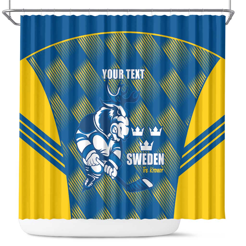 Sweden Hockey Custom Shower Curtain Tre Kronor Swedish Moose Mascot