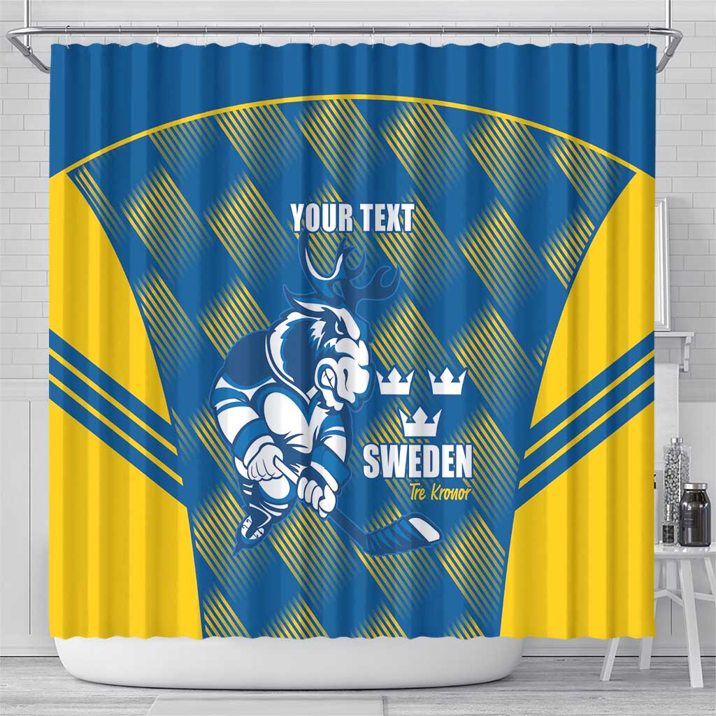 Sweden Hockey Custom Shower Curtain Tre Kronor Swedish Moose Mascot
