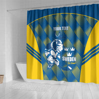 Sweden Hockey Custom Shower Curtain Tre Kronor Swedish Moose Mascot