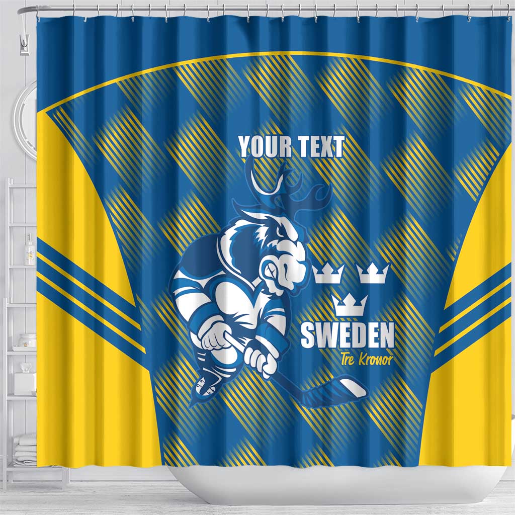Sweden Hockey Custom Shower Curtain Tre Kronor Swedish Moose Mascot