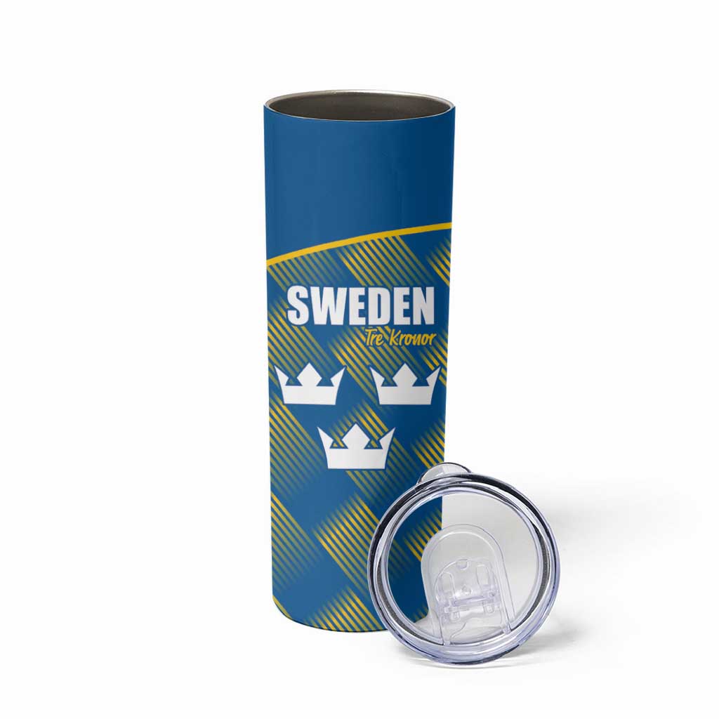 Sweden Hockey Custom Skinny Tumbler Tre Kronor Swedish Moose Mascot