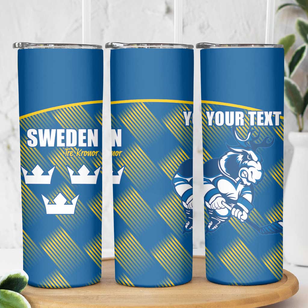 Sweden Hockey Custom Skinny Tumbler Tre Kronor Swedish Moose Mascot