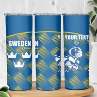 Sweden Hockey Custom Skinny Tumbler Tre Kronor Swedish Moose Mascot