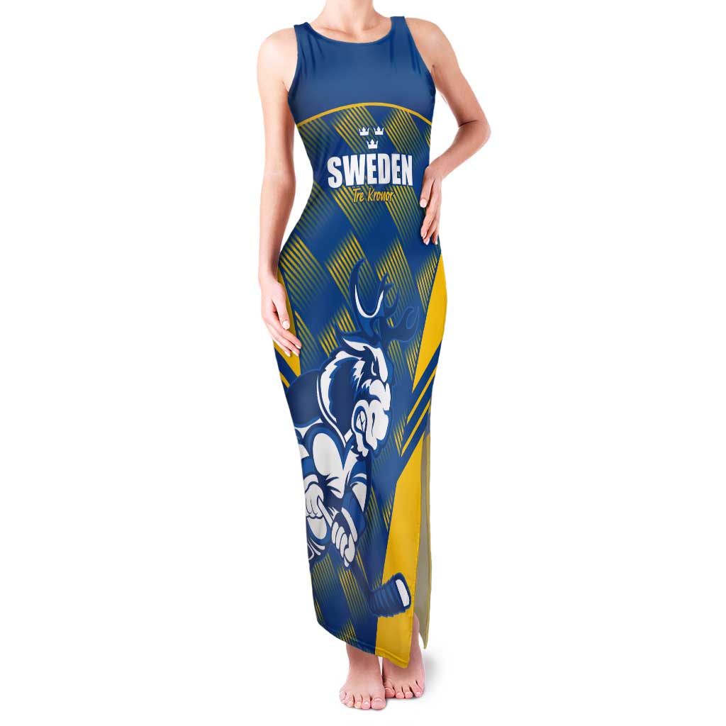 Sweden Hockey Custom Tank Maxi Dress Tre Kronor Swedish Moose Mascot